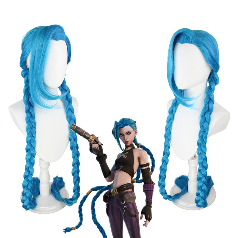 LOL Jinx Cosplay Wig League of Legends Long Blue Braided Wig